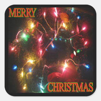 "Joyeux Noël" Wreath avec Sticker Carré lumineux