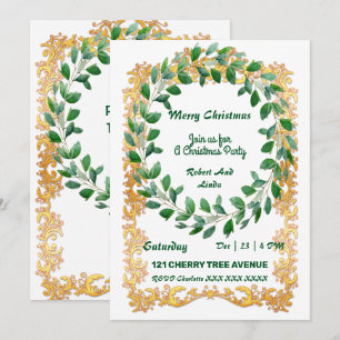 Joyeux Noël Wreath Gold Frame Party Invitation
