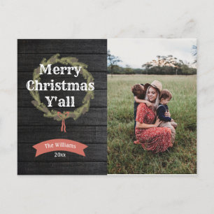 Joyeux Noël Yall Rustic Holiday Photo Carte postal