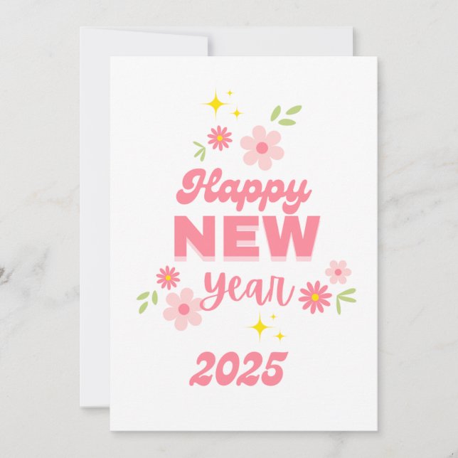 JOYEUX NOUVEL AN 2025 CARTES DE VOEUX ROSE DE FÊTE (Devant)