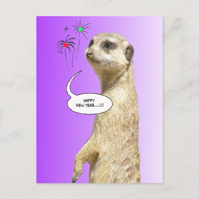 Joyeux Nouvel An Meerkat Carte Postale Fireworks P (Devant)