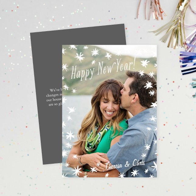 Joyeux nouvel an Peint Étoiles blanc Carte photo p (Créateur téléchargé)