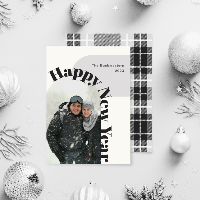 Joyeux Nouvel An Photo Arch Black Grey Carte de va (Créateur téléchargé)