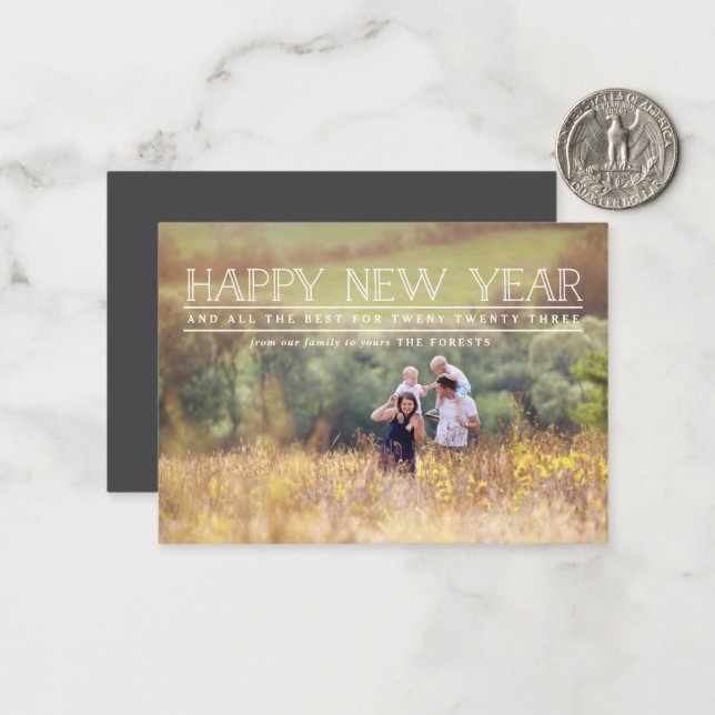Joyeux Nouvel an photo typographie carte de vacanc (Devant/Arrière en situation)