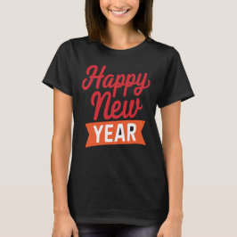 Joyeux Nouvel An T-shirt Festif Rouge et orange