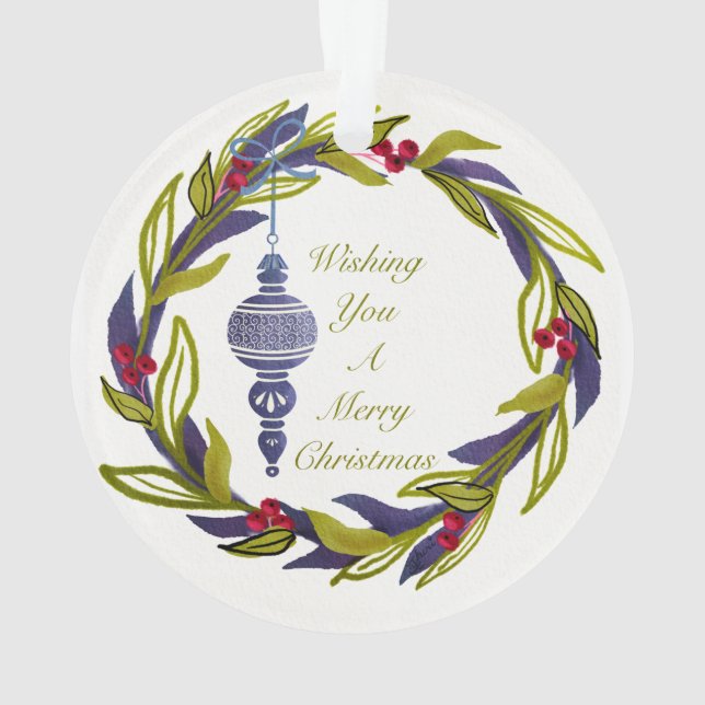 Joyeux ornement de Noël de la couronne bleue verte (dos)
