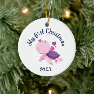 Joyeux ornement en céramique de tortue de Noël