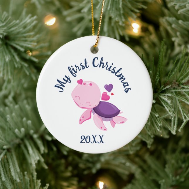 Joyeux ornement en céramique de tortue de Noël (Arbre)