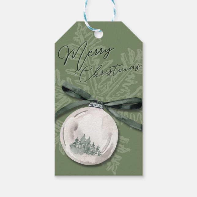 Joyeux ornement vert de Noël, étiquette cadeau de  (Devant)