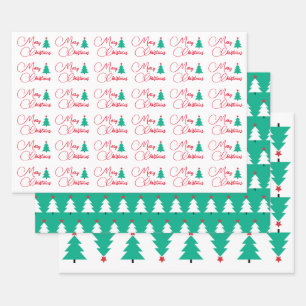Joyeux papier d'enveloppement de Noël Jeu de 3 feu