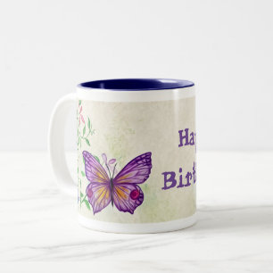 Joyeux papillon d'anniversaire Fleurs de café Mug