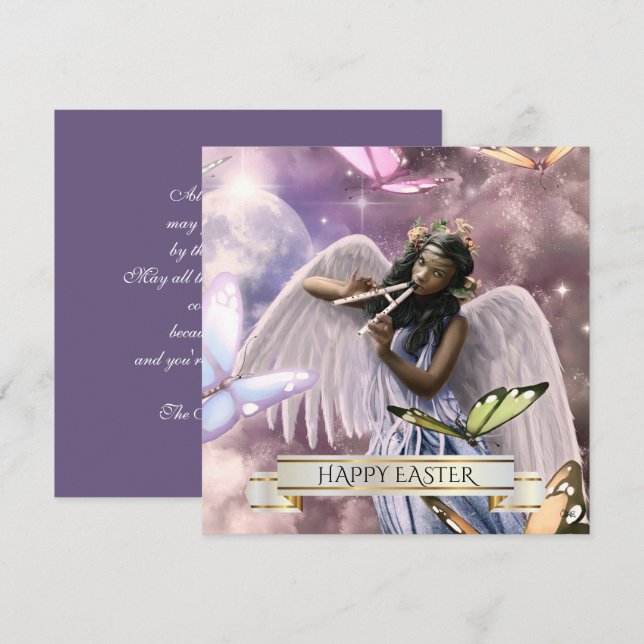 Joyeux Pâques. Angel avec Cartes à Papillons (Devant / Derrière)