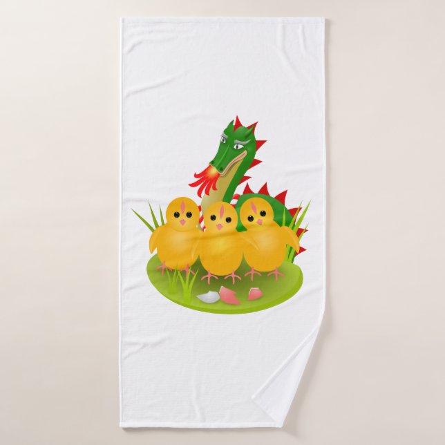 Joyeux Pâques de trois poussins et dragon de Mons (Serviette de bain)