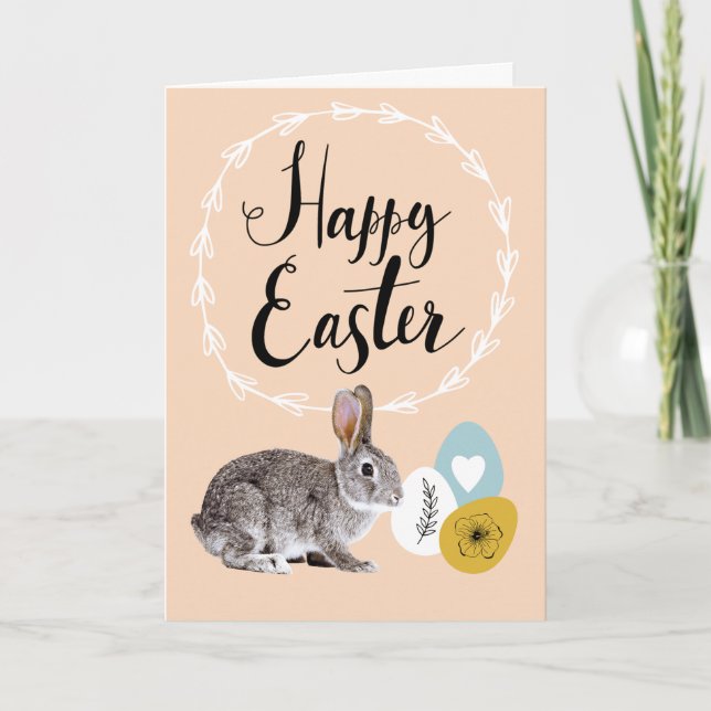 Joyeux Pâques. Lapin avec oeufs de Pâques Carte de (Devant)