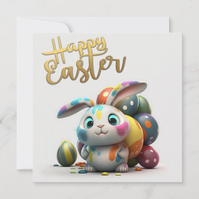 Joyeux Pâques mignon lapin peintre Carte de vacanc (Devant)