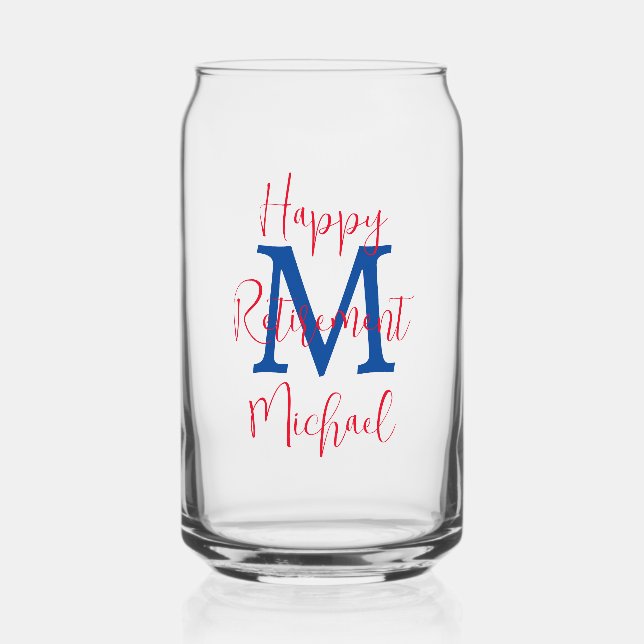 Joyeux Parti de retraite Blue Monogramme Nom rouge (Recto)