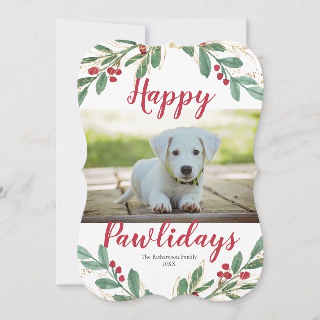 Joyeux Pawlidays Chien aquarelles Carte de Noël (Devant)
