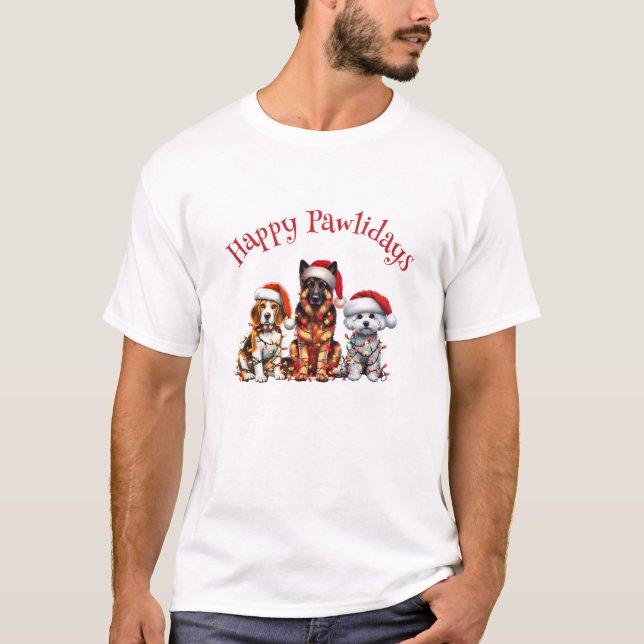 Joyeux Pawlidays Chien Noël T-shirt (Devant)