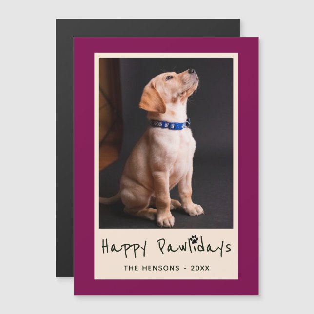 Joyeux Pawlidays Funny Pun Pet Photo Carte magnéti (Devant / Derrière)