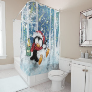 Joyeux Penguin de Noël Funny Douche rideau