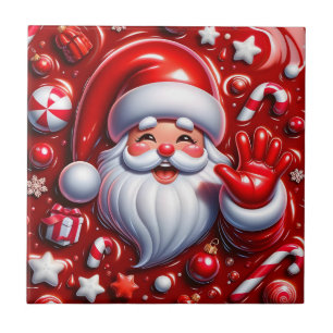 Joyeux Père Noël 3D en carreaux de céramique rouge