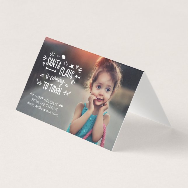 Joyeux Père Noël arrive Script Photo Mini Carte (Front)