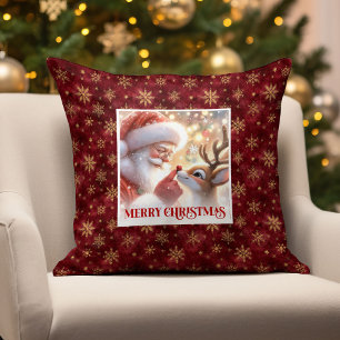 Joyeux Père Noël Rudolph Xmas Coussin Déco Hiver