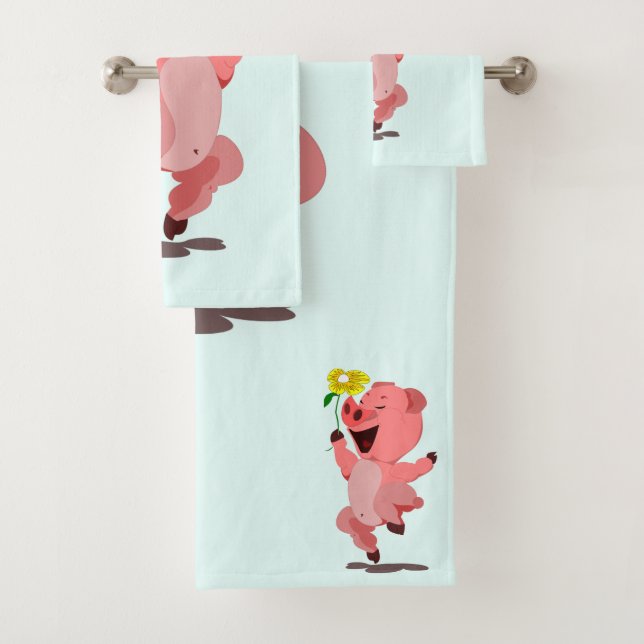 Joyeux Piglet avec serviettes de bain de marguerit (En situation)