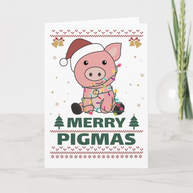 Joyeux Pigmas Carte de Noël Cochon Drôle de Pun (Devant)