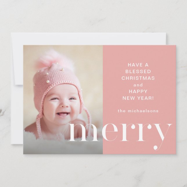 Joyeux Pink Photo Carte de Noël voeux de Noël (Devant)
