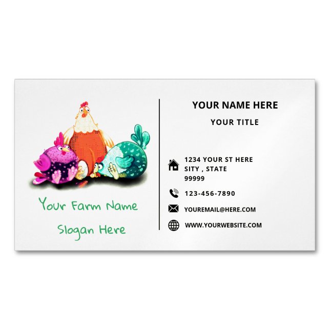 Joyeux poulets Amusants Magnet Carte de visite fer (devant)