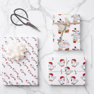 Joyeux poulets de Noël Enveloppement Papier Snowma