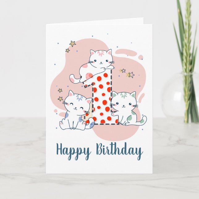 Joyeux premier anniversaire chaton mignon Carte de (Devant)