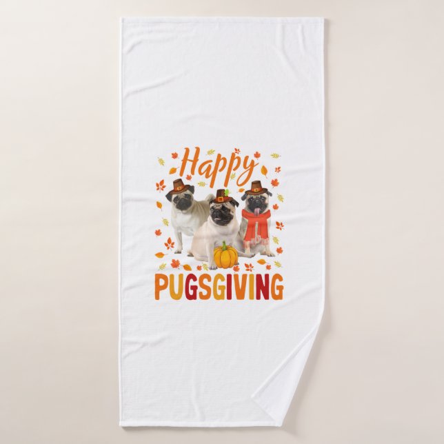 Joyeux Pugsgiving mignon Thanksgiving Carlin Chien (Serviette de bain)