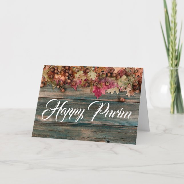 Joyeux Purim Plié Carte de voeux Bois Floral (Devant)