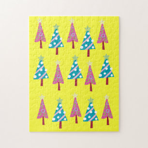 Joyeux Puzzle de Noël Arbres de Noël Rose Bleu