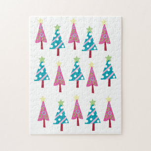 Joyeux Puzzle de Noël Arbres de Noël Rose Bleu