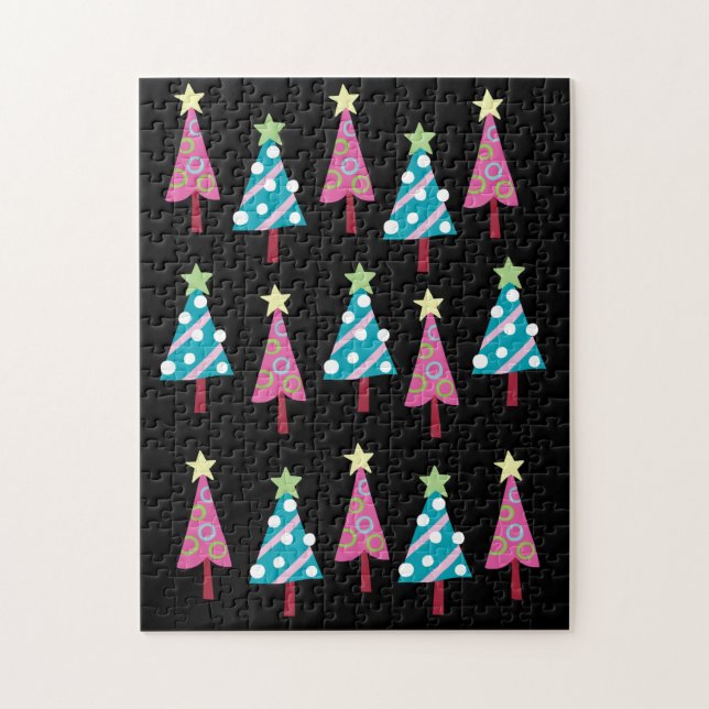 Joyeux Puzzle de Noël Arbres de Noël rose noir (Vertical)