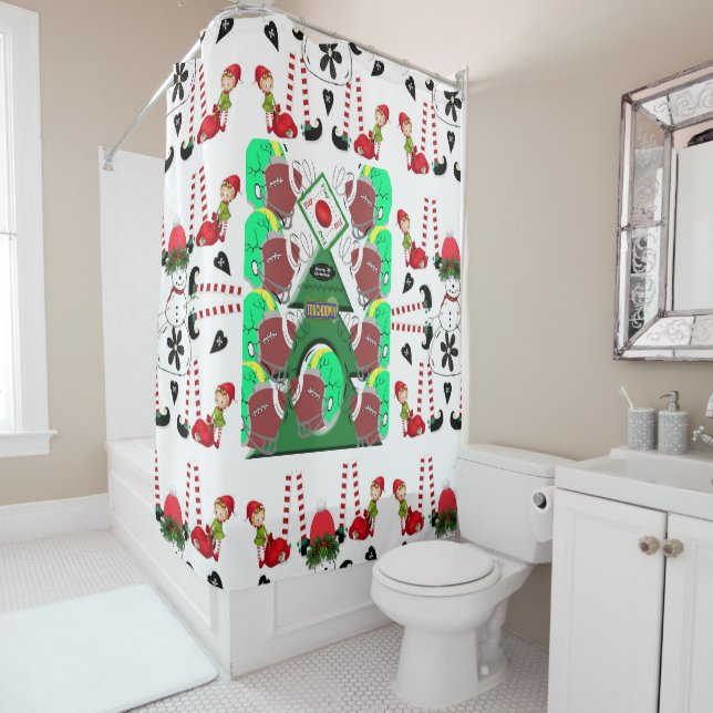 Joyeux rideau de douche de Noël elf de football (En situation)