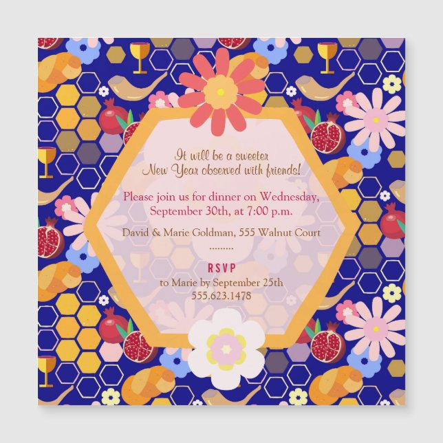Joyeux Rosh Hashanah juif Nouvel An Magnet floral (Devant)