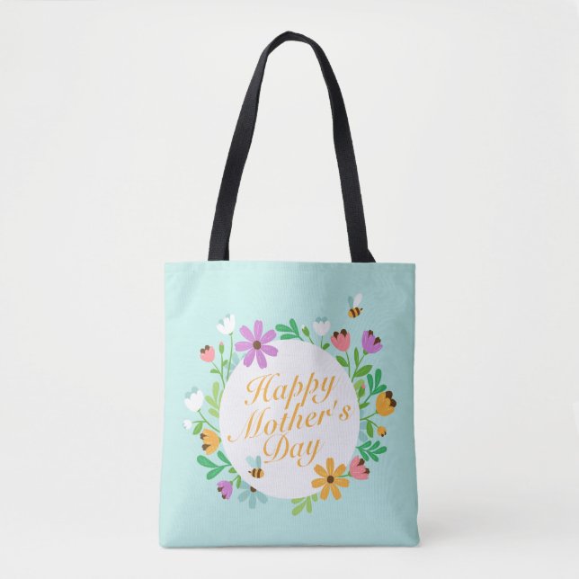 Joyeux Sac fourre-tout de la Fête des Mères Floral (Devant)