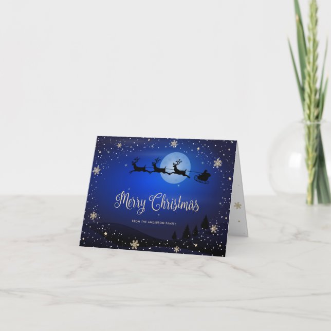 Joyeux script de neige bleu Carte de Noël (Devant)