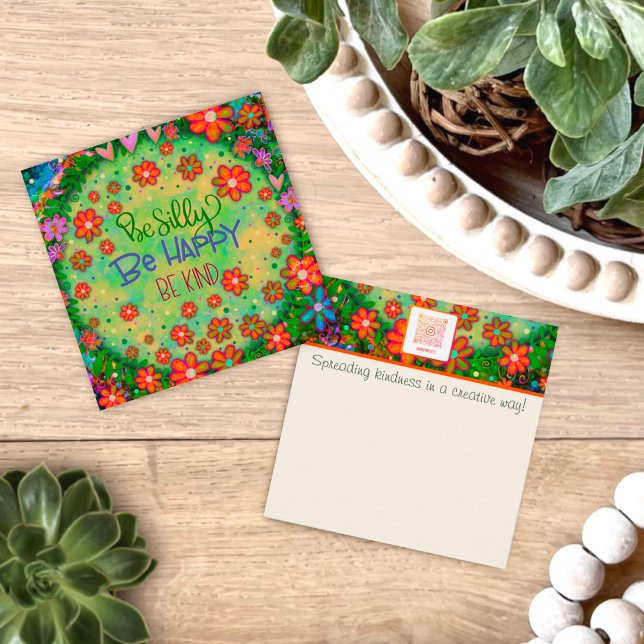 Joyeux Silly Genre Amusant Vert Mignonne Cartes de (Silly, happy, kind, fun, INSPIRIVITY, kindness cards. Colorful floral, and whimsical art with “quote)