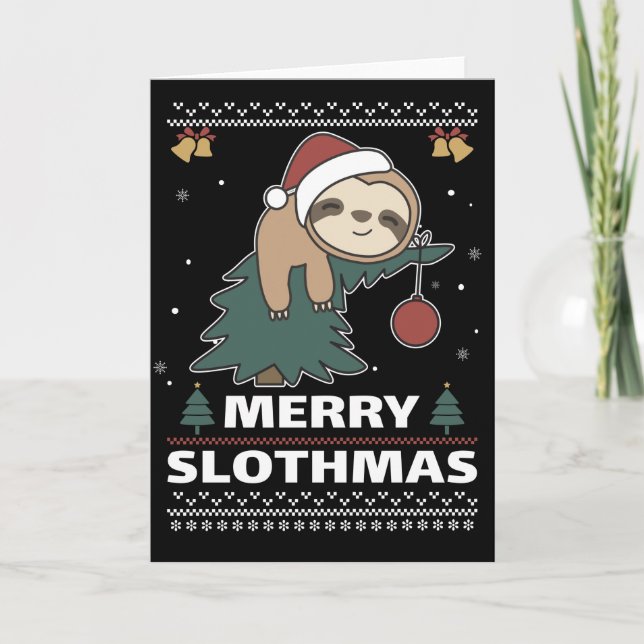 Joyeux Sloth Noël Carte de vœux drôle de paresseux (Devant)