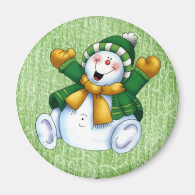 Joyeux Snowman Round Magnet (Devant)