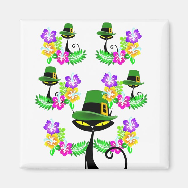 Joyeux St. Patrick's Day Magnet Chat Floral (Devant)