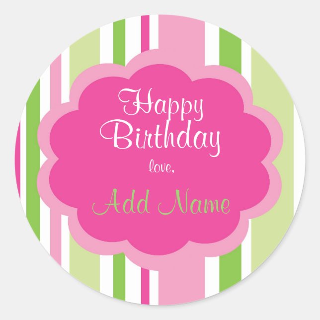 Joyeux Sticker Anniversaire rose et vert (Devant)