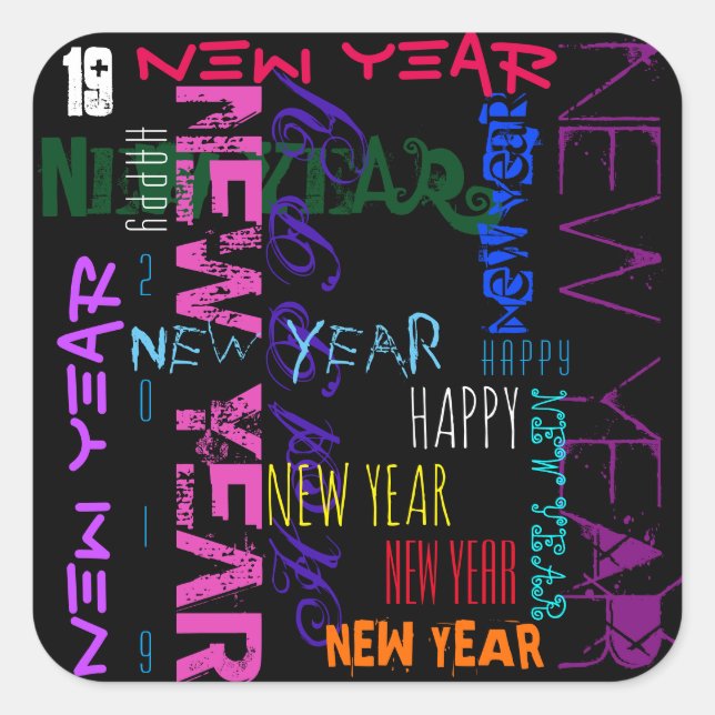 Joyeux Sticker Carré couleur Pop 2019 (Devant)