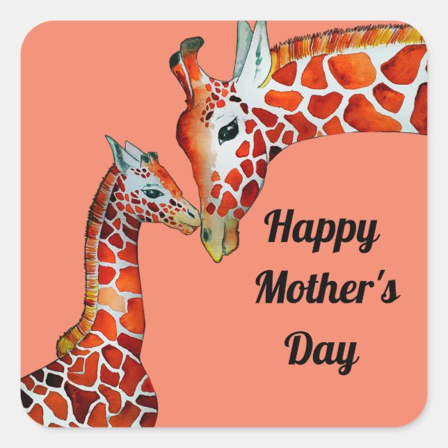 Joyeux Sticker Carré de Giraffes Fête des Mères (Devant)