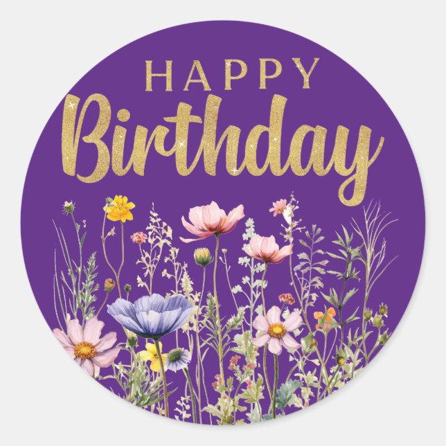 Joyeux Sticker Classique Fleur sauvage Anniversair (Devant)